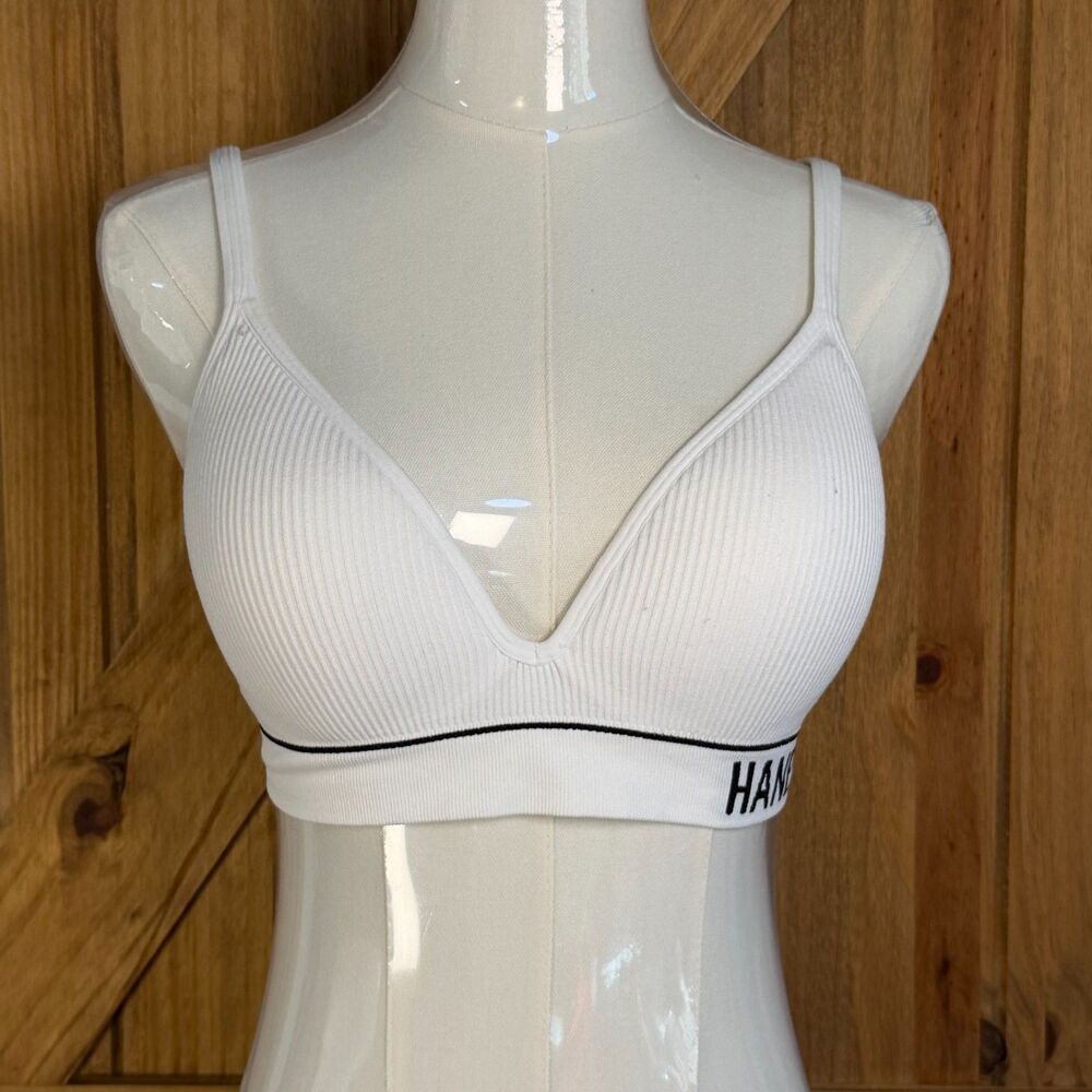 Hanes Bralette Bra Women Ribbed Wireless Stretch White Size M